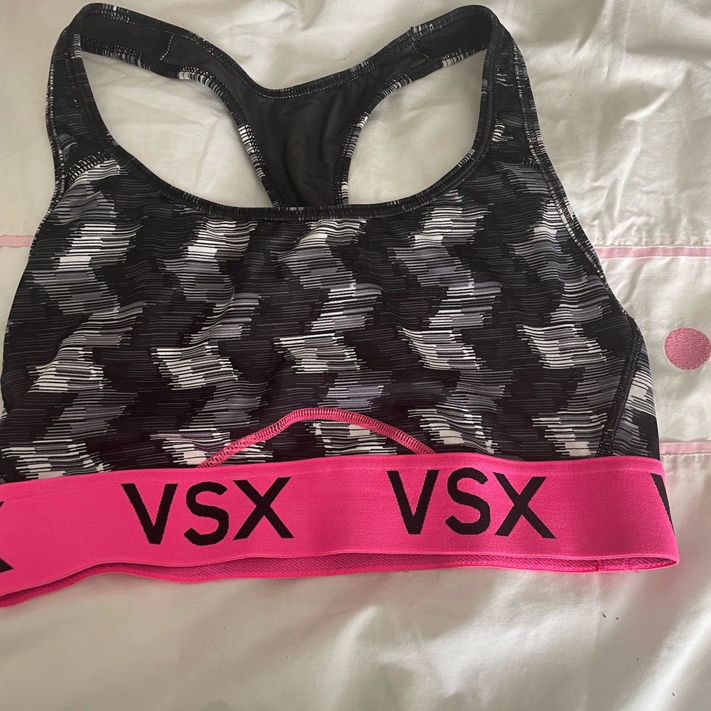 VSX Black and Pink Sports Bra with Racerback Design
 used two times
